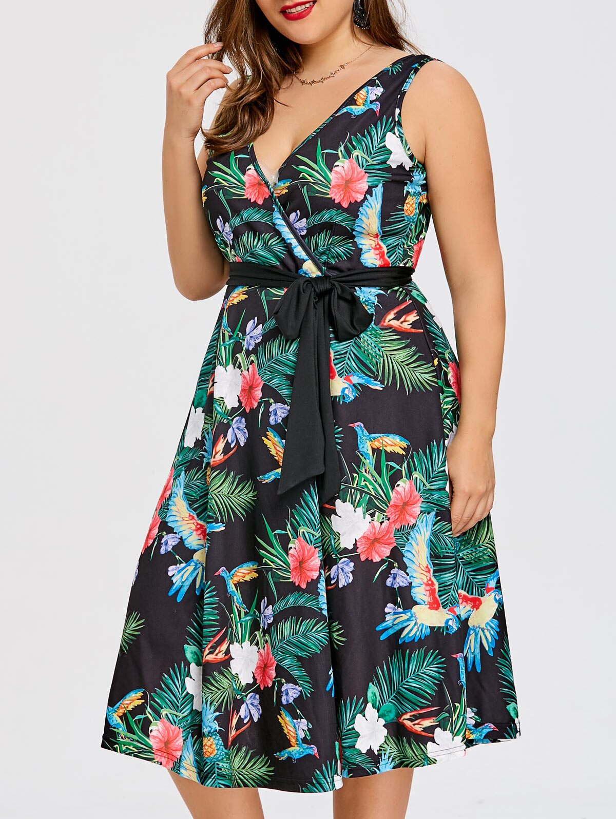 Plus Size Hawaiian Leaf Midi Boho Dress ...